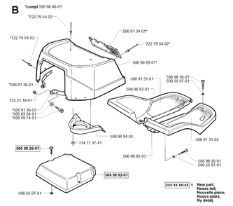 Hood Diagram and Parts List for R13 2001-01 Husqvarna Lawn Tractor