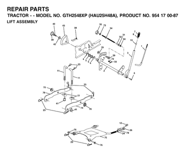 Mower Lift / Deck Lift Diagram and Parts List for GTH2548XP (HAU25H48A)(2003-01) Husqvarna Lawn Tractor