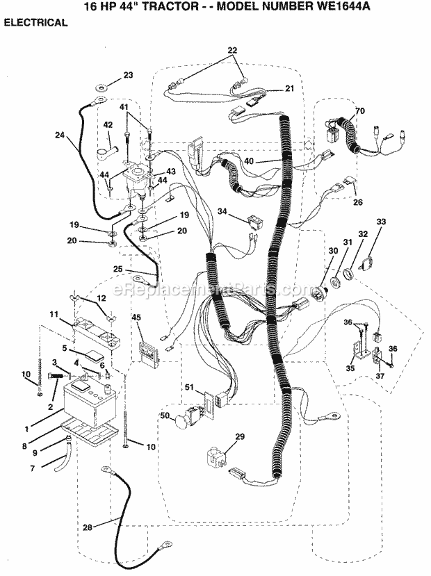 Electrical Diagram and Parts List for WE1644A 1994 Husqvarna Lawn Tractor