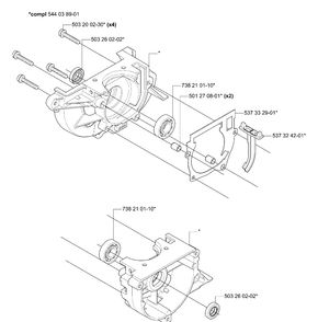 Crankcase Diagram and Parts List for 335RJX 2006-05 Husqvarna Trimmer