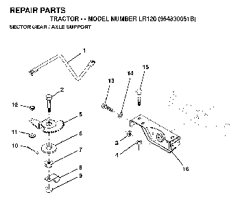 Sector Gear / Axle Support Diagram and Parts List for LR120 (954830051B)(1996-05) Husqvarna Lawn Tractor