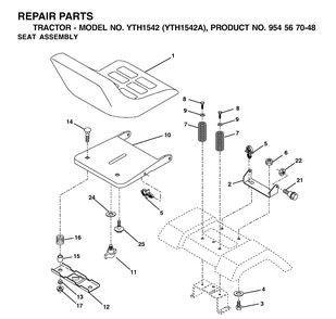 Seat Diagram and Parts List for YTH1542 (954567048)(2000-11) Husqvarna Lawn Tractor