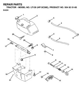 Dash Diagram and Parts List for LT130 (954820100-E)(2000-02) Husqvarna Lawn Tractor