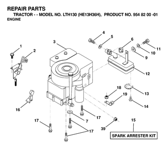 Engine And Cutting Equipment Diagram and Parts List for LTH130 (954820001-H)(2000-02) Husqvarna Lawn Tractor