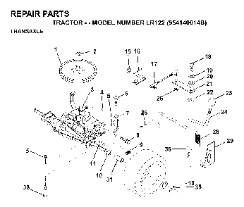 Transmission Diagram and Parts List for LR122 (954140014B)(1999-03) Husqvarna Lawn Tractor