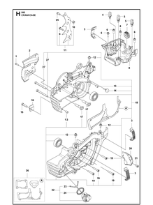 Crankcase Diagram and Parts List for 585  Husqvarna Chainsaw