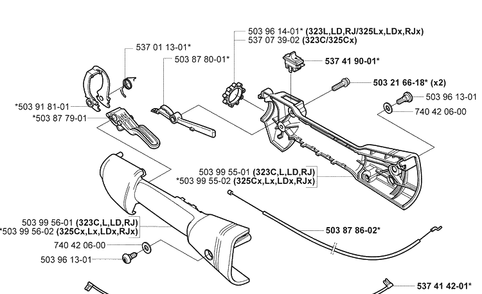 Throttle Assembly Diagram and Parts List for 325LX 2005-05 Husqvarna Brush Cutter