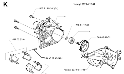 Crankcase Diagram and Parts List for 322E 19994000001-20010100000 Husqvarna Edger