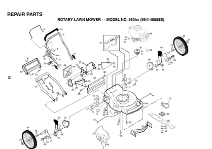 Repair Parts 2 Diagram and Parts List for 560HS (954140058B)(1998-10) Husqvarna Lawn Mower