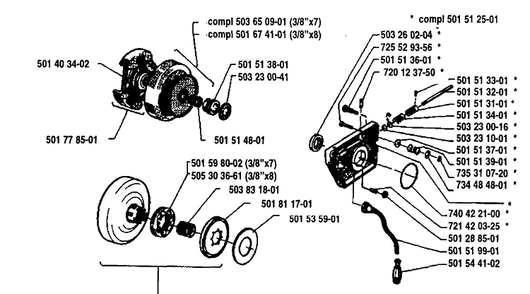 Oil Pump/Clutch Diagram and Parts List for 61 1993-09 Husqvarna Chainsaw
