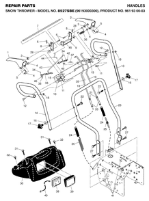 Handle And Controls Diagram and Parts List for 8527SBE (961930003-00)(2006-05) Husqvarna Snow Blower