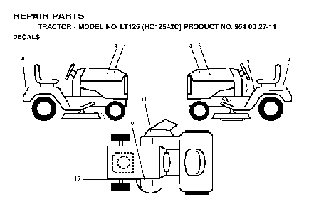 Decals Diagram and Parts List for LT125 (HC12542C, 954002711)(1996-04) Husqvarna Lawn Tractor