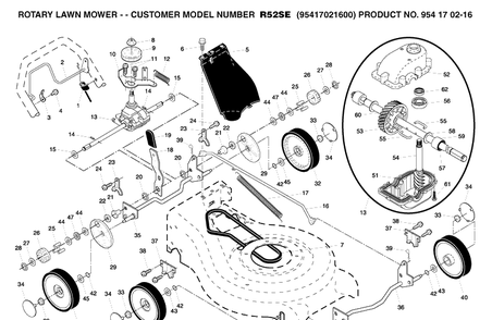 Wheel And Depth Stake Assembly Diagram and Parts List for R52SE (95417021600)(2005-02) Husqvarna Lawn Mower