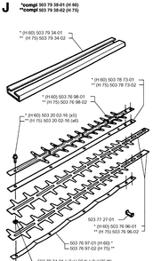 Cutting Equipment Diagram and Parts List for 225H75 19960500001-19970500000 Husqvarna Hedge Trimmer