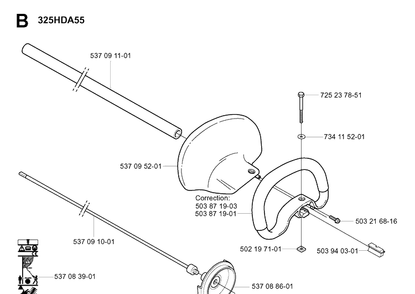 Shaft And Handle Diagram and Parts List for 325HDA55 (X-SERIES)(20010100001-20011800000) Husqvarna Hedge Trimmer