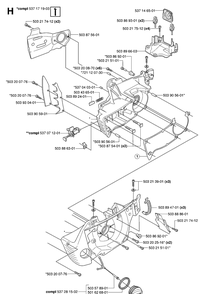 Crankcase Diagram and Parts List for 346XP 20070500001-20071300000 Husqvarna Chainsaw