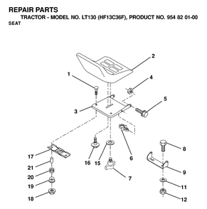 Seat Diagram and Parts List for LT130 (954820100-F)(2000-03) Husqvarna Lawn Tractor