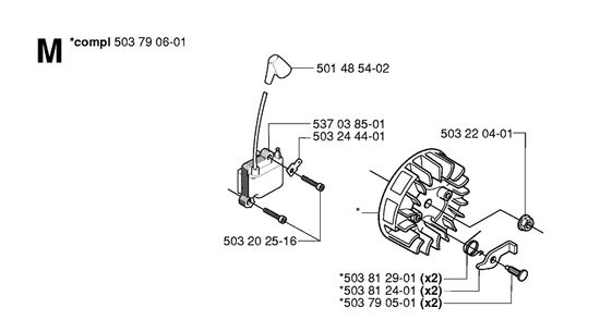 Ignition System Diagram and Parts List for 235R 20060100001-20061400000 Husqvarna Brush Cutter