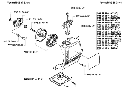 Starter Diagram and Parts List for 322L 2002-01 Husqvarna Trimmer