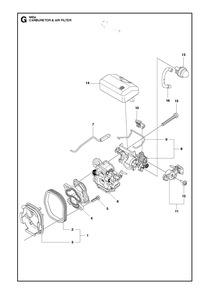 Carburetor And Air Filter Diagram and Parts List for 440 e-series II Husqvarna Chainsaw