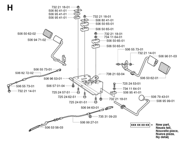 Pedals Diagram and Parts List for R13 2003-01 Husqvarna Lawn Tractor