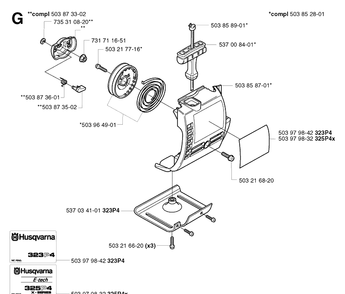 Starter Diagram and Parts List for 323P 20020100001-20021800000 Husqvarna Pole Saw