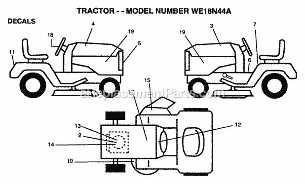 Decals Diagram and Parts List for WE18N44A 1995 Husqvarna Lawn Tractor