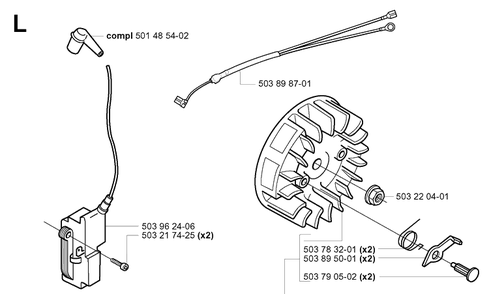 Ignition System 2 Diagram and Parts List for 345 20013500001-20030100000 Husqvarna Chainsaw
