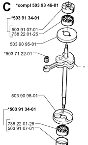 Crankshaft Diagram and Parts List for 225BV 19970500001-Current Husqvarna Leaf Blower / Vacuum