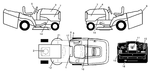 Decals Diagram and Parts List for CT130 (954170017-D)(2001-08) Husqvarna Lawn Tractor