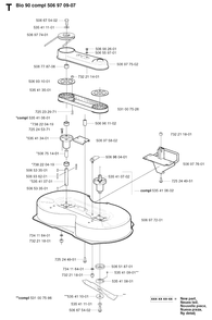90cm Cutting Deck Diagram and Parts List for R11BIO 2002-02 Husqvarna Lawn Tractor