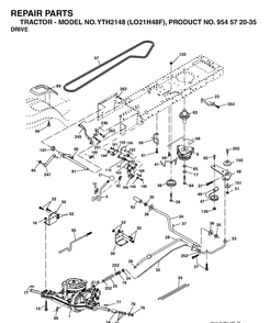 Drive Diagram and Parts List for YTH2148-LO21H48F 2004-03 Husqvarna Lawn Tractor
