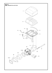 Carburetor And Air Filter Diagram and Parts List for 268 20182200001 & Above Husqvarna Chainsaw