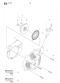 Starter Diagram and Parts List for 235 20080100001-20091400000 Husqvarna Chainsaw