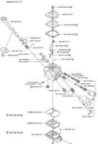 Carburetor Parts Diagram and Parts List for 325HD60 (X-SERIES)(2002-06) Husqvarna Hedge Trimmer