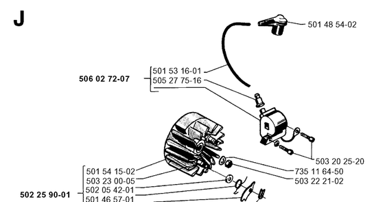 Ignition System Diagram and Parts List for 250RX 19954000001-19973100000 Husqvarna Brush Cutter