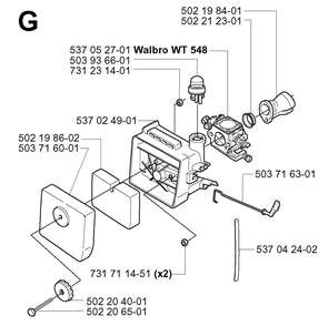 Carburetor And Air Filter Diagram and Parts List for 225RJ 20004000001 & Above Husqvarna Trimmer