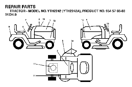 Decals Diagram and Parts List for YTH2242A (954570383)(2003-01) Husqvarna Lawn Tractor