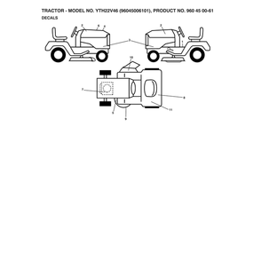 Decals Diagram and Parts List for 96045006101  Husqvarna Lawn Tractor
