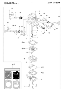 Carburetor Details Diagram and Parts List for 440E 20090400001-20102300000 Husqvarna Chainsaw