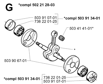 Crankshaft Diagram and Parts List for 232L 19980100001-20001400000 Husqvarna Edger