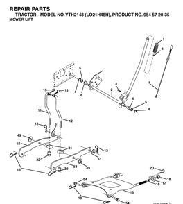 Mower Lift / Deck Lift Diagram and Parts List for YTH2148-LO21H48H 2004-04 Husqvarna Lawn Tractor