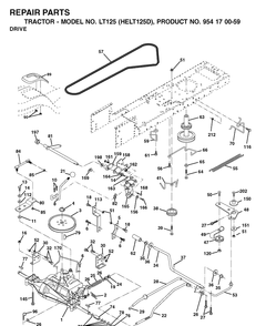 Drive Diagram and Parts List for LT125 (HELT125D)(2002-06) Husqvarna Lawn Tractor