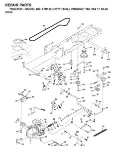 Drive Diagram and Parts List for YTH130 (HEYTH130L)(2001-09) Husqvarna Lawn Tractor