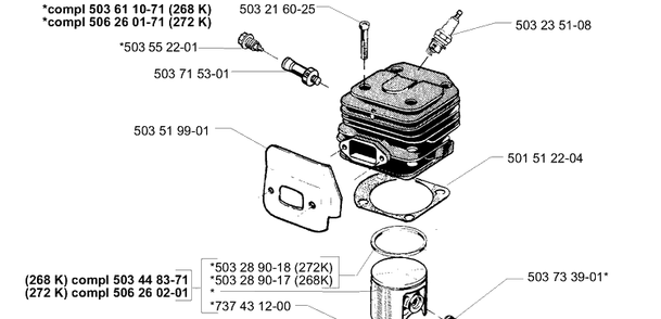 Piston/Cylinder Diagram and Parts List for 268K 1997-01 Husqvarna Lawn Tractor Accessories