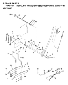 Mower Lift / Deck Lift Diagram and Parts List for YT150 (954170011-B)(1998-12) Husqvarna Lawn Tractor
