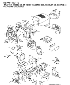 Chassis And Enclosures Diagram and Parts List for CTH151XP (HAUCT15H36D)(2004-09) Husqvarna Lawn Tractor