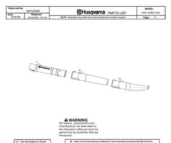 Tube Diagram and Parts List for 125BX 20082200001-Current Husqvarna Leaf Blower / Vacuum
