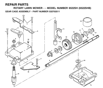 Gear Case Diagram and Parts List for 6522SH (954222718)(2001-10) Husqvarna Lawn Mower