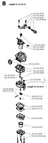Carburetor Details Diagram and Parts List for 26H 19951400001-Current Husqvarna Hedge Trimmer